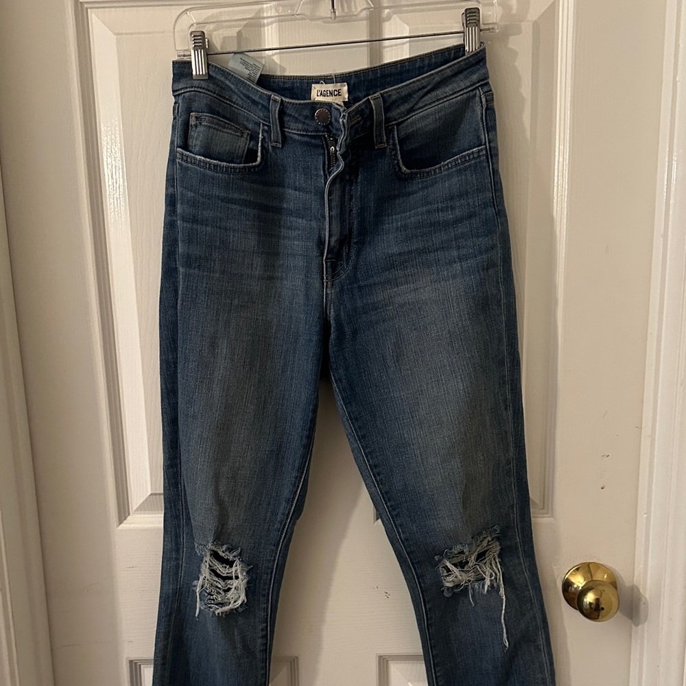 L'AGENCE Women's Distressed Blue Skinny Jeans